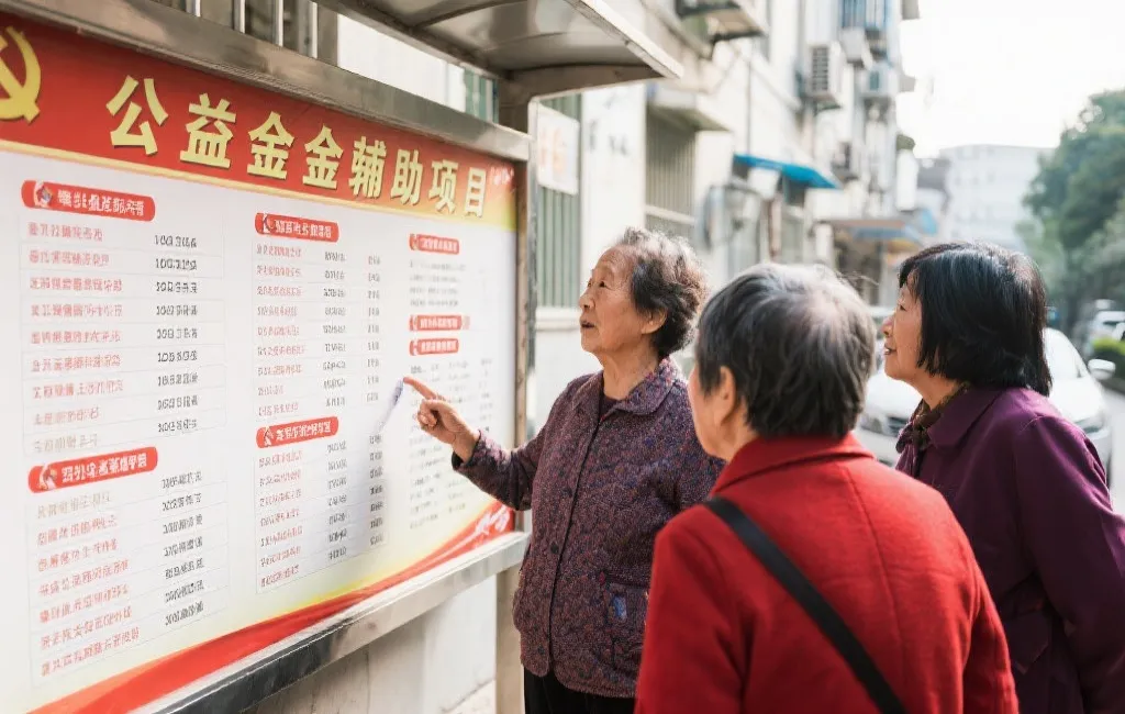 社区公告栏上的公益金项目名单